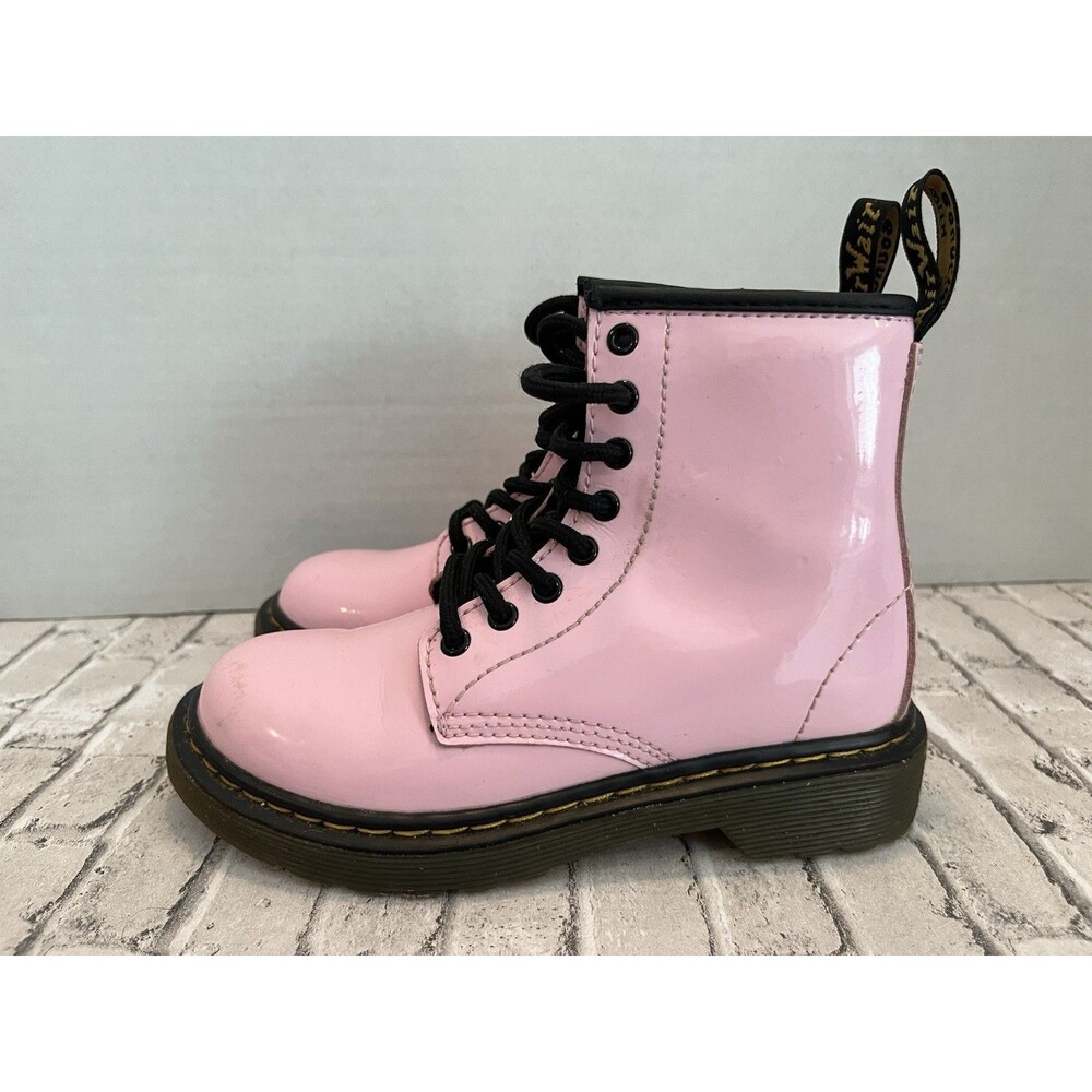 Dr. Martens Combat Boots Girls Kids US SZ 12 Pink Patent Leather Shoes Doc 1460J - Picture 2 of 13